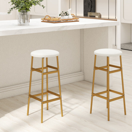 Bar Stools Set of 2 with Sturdy Metal Frame and Footrest-White