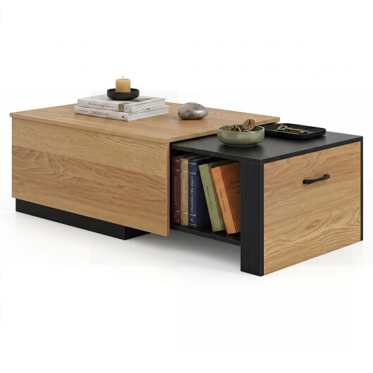 Extendable Coffee table with Concealed Storage Compartment-Natural
