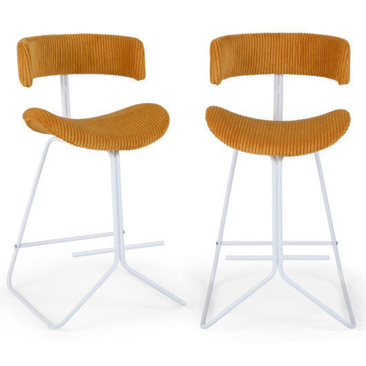 Set of 2 Counter Height Stools 25 Inch Armless Barstools with Padded Seat and Footrest-Orange
