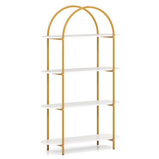 4-Tier Open Bookcase with Sturdy Metal Frame for Living Room-White & Golden