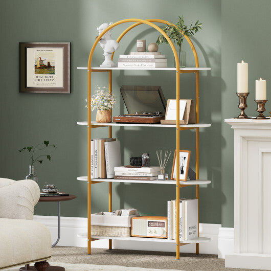 4-Tier Open Bookcase with Sturdy Metal Frame for Living Room-White & Golden