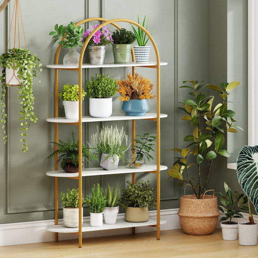 4-Tier Open Bookcase with Sturdy Metal Frame for Living Room-White & Golden