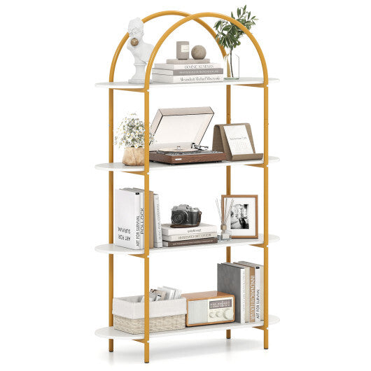 4-Tier Open Bookcase with Sturdy Metal Frame for Living Room-White & Golden