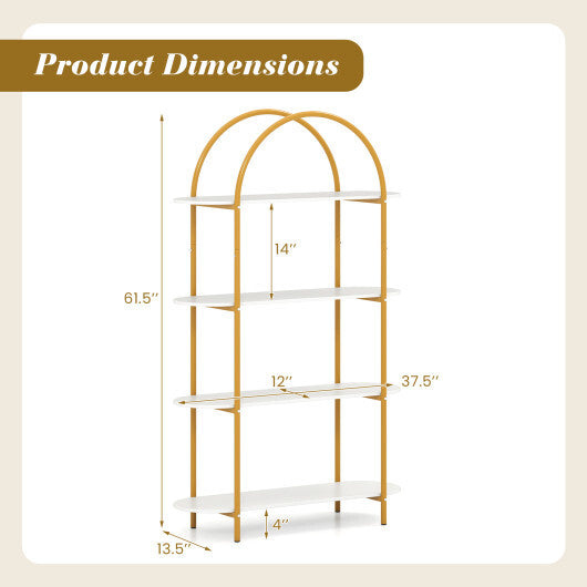 4-Tier Open Bookcase with Sturdy Metal Frame for Living Room-White & Golden