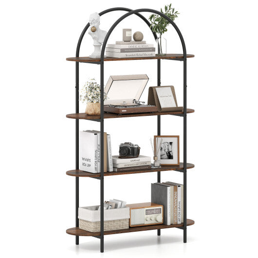 4-Tier Open Bookcase with Sturdy Metal Frame for Living Room-White & Golden