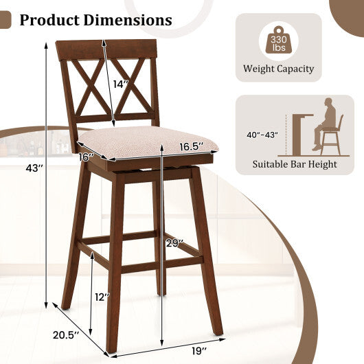 29 Inch Counter Height Barstools with Backrest and Upholstered Seat Cushion for Kitchen Dining Room-29 Inch