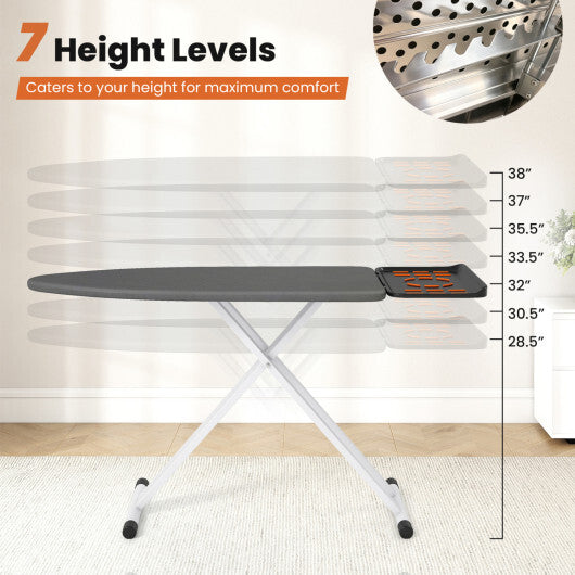 7 Adjustable Height Foldable Full Size Ironing Board with Iron Rest and Heat-resistant Surface