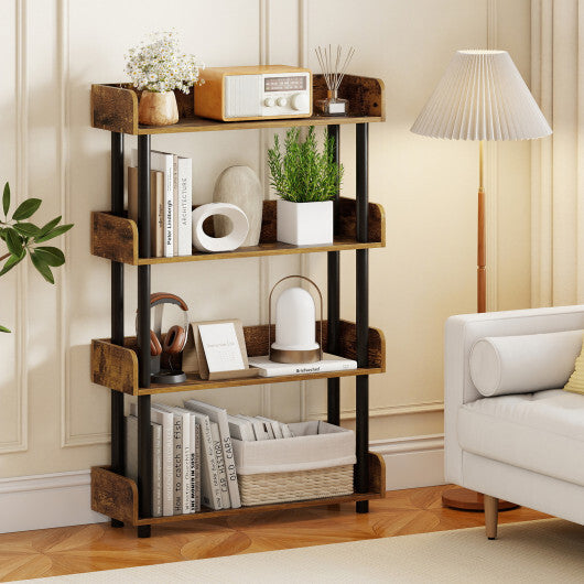 4-Tier Bookshelf Open Bookcase with Anti-Tipping Kit Industrial Storage Unit-Black