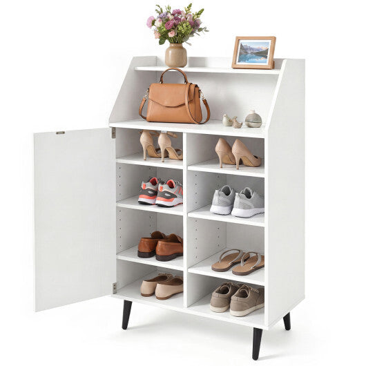 Shoe Storage Cabinet with 2-Tier Open Compartment and 4-Tier Adjustable Shelf-White