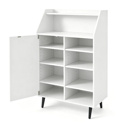 Shoe Storage Cabinet with 2-Tier Open Compartment and 4-Tier Adjustable Shelf-White