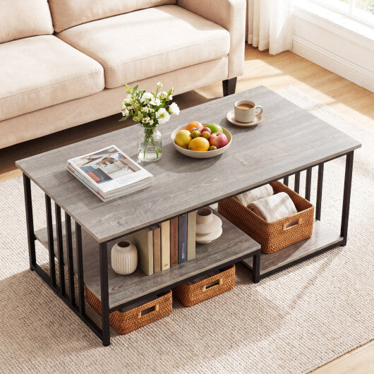 43.5" Coffee Table 2-Tier with Open Storage Shelf-RusticBrown