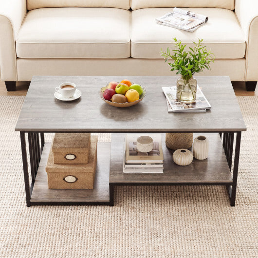 43.5" Coffee Table 2-Tier with Open Storage Shelf-RusticBrown