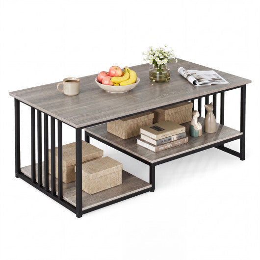 43.5" Coffee Table 2-Tier with Open Storage Shelf-RusticBrown