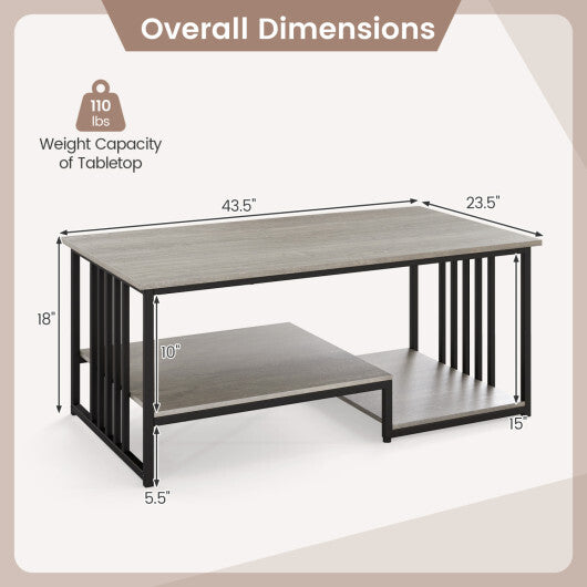 43.5" Coffee Table 2-Tier with Open Storage Shelf-RusticBrown