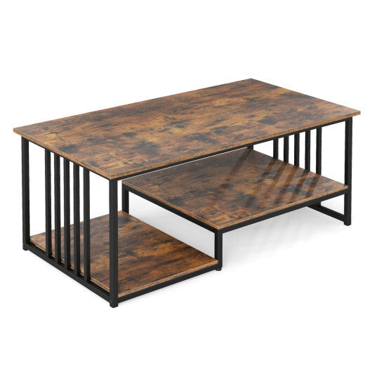 43.5" Coffee Table 2-Tier with Open Storage Shelf-RusticBrown