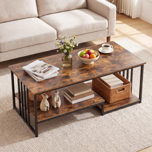 43.5" Coffee Table 2-Tier with Open Storage Shelf-RusticBrown