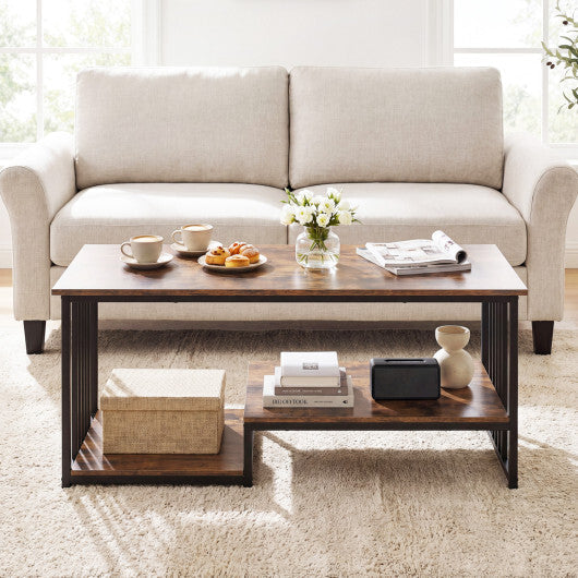 43.5" Coffee Table 2-Tier with Open Storage Shelf-RusticBrown