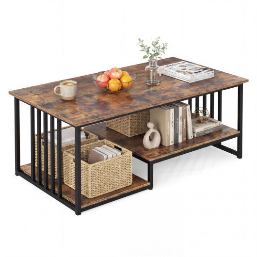 43.5" Coffee Table 2-Tier with Open Storage Shelf-RusticBrown