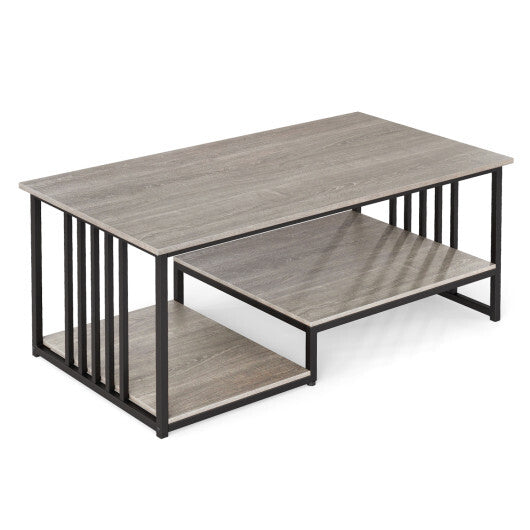 43.5" Coffee Table 2-Tier with Open Storage Shelf-RusticBrown