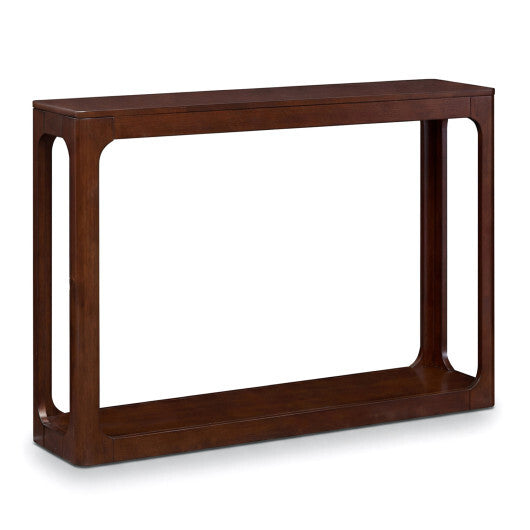 2-Tier Mid Century Wood Console Table with Storage Shelf-Brown