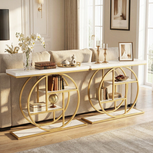 4-Tier Console Table 41 Inches Entryway Table with Storage Shelves-Brown