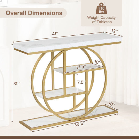 4-Tier Console Table 41 Inches Entryway Table with Storage Shelves-Brown