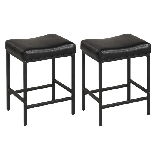 Set of 2 25 Inch Counter Height Bar Chairs for Kitchen Island-Black