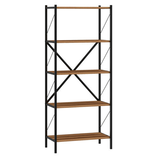 5-Tier Tall Bookshelf Industrial Bookcase with Heavy-Duty Metal Frame Modern Storage-White
