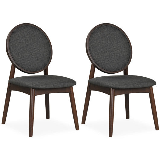 Set of 2 Upholstered Linen Fabric Kitchen Side Chairs with Padded Seat-Black