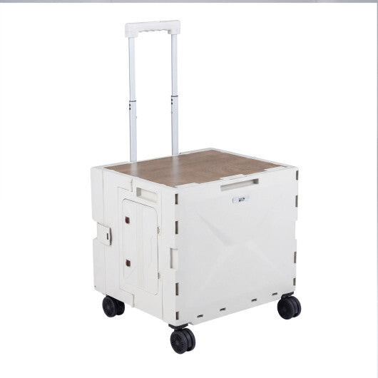 Foldable Utility Cart on 4 Rotate Wheels with Cup Holder-White