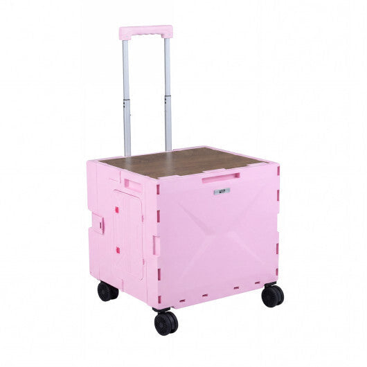 Foldable Utility Cart on 4 Rotate Wheels with Cup Holder-White