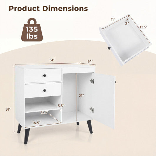 31" Sideboard Cabinet with 2 Open Compartments and 2 Drawers-Natrual