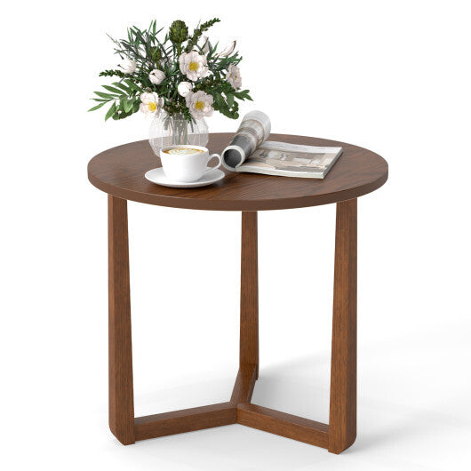 22.5 inch Round Side Table Farmhouse End Table with Sturdy Rubber Wood Legs and Triangular Structure-Natural
