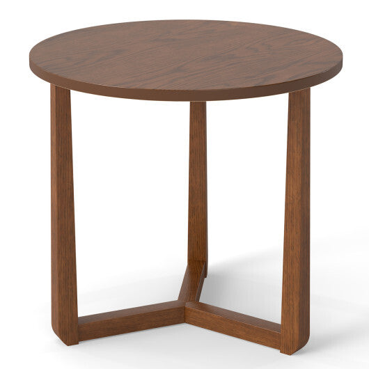 22.5 inch Round Side Table Farmhouse End Table with Sturdy Rubber Wood Legs and Triangular Structure-Natural
