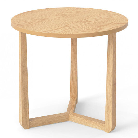 22.5 inch Round Side Table Farmhouse End Table with Sturdy Rubber Wood Legs and Triangular Structure-Natural