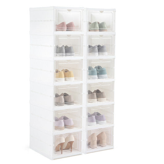 6-Tier Shoe Organizer Set of 2 with Clear Doors and Portable Design for 12 Pairs-White
