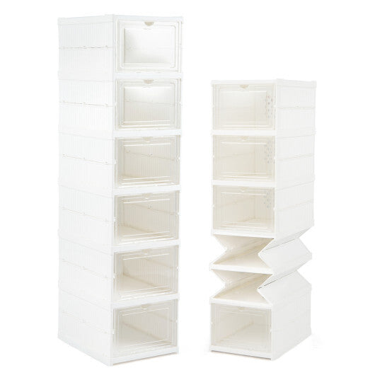 6-Tier Shoe Organizer Set of 2 with Clear Doors and Portable Design for 12 Pairs-White