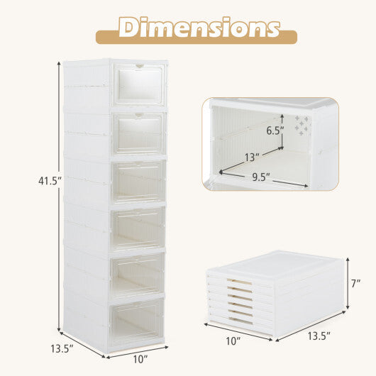 6-Tier Shoe Organizer Set of 2 with Clear Doors and Portable Design for 12 Pairs-White