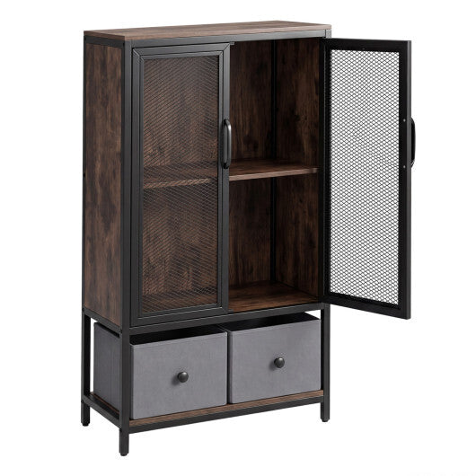 Industrial Coffee Bar Cabinet with 2-Tier Storage Compartment-Rustic Brown