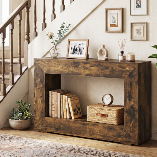 47" 2-Tier Farmhouse Console Table with Open Storage Shelf for Living Room-Rustic Brown