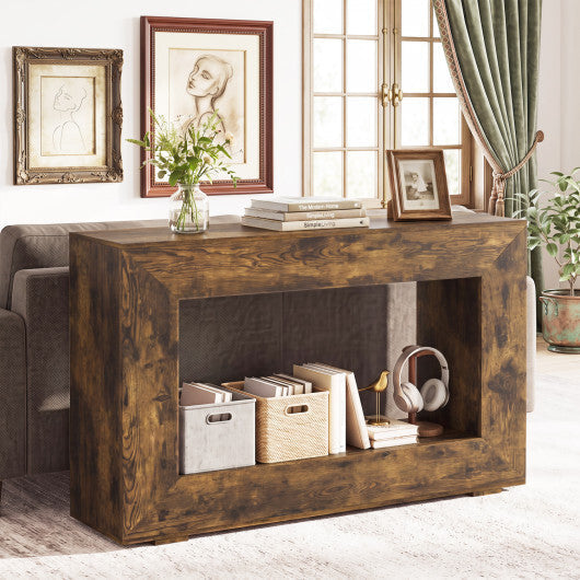 47" 2-Tier Farmhouse Console Table with Open Storage Shelf for Living Room-Rustic Brown