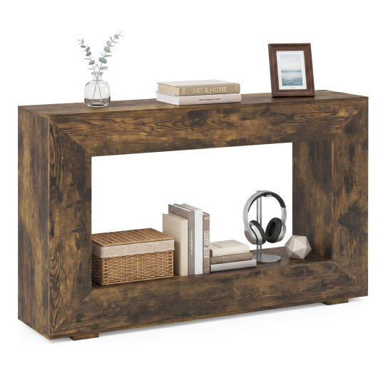 47" 2-Tier Farmhouse Console Table with Open Storage Shelf for Living Room-Rustic Brown
