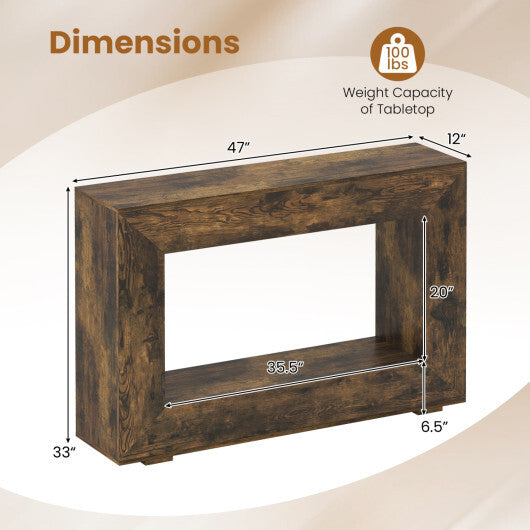 47" 2-Tier Farmhouse Console Table with Open Storage Shelf for Living Room-Rustic Brown