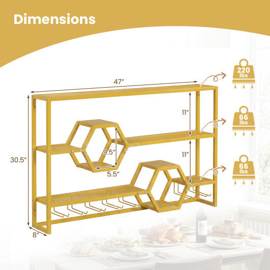 Wall Mounted Wine Rack 47" Large Floating Bar Shelves-Gold