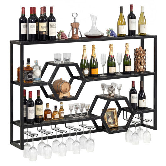Wall Mounted Wine Rack 47" Large Floating Bar Shelves-Gold