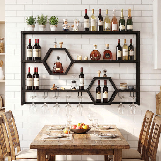 Wall Mounted Wine Rack 47" Large Floating Bar Shelves-Gold