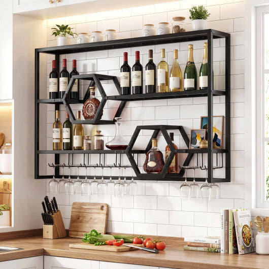 Wall Mounted Wine Rack 47" Large Floating Bar Shelves-Gold