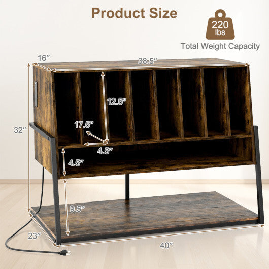Turntable Stand with Charging Station and Vinyl Storage Shelves-Black