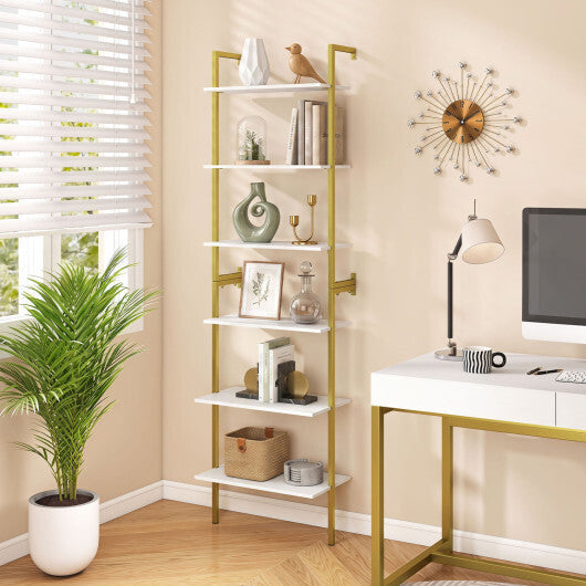 6-Tier Freestanding ladder Storage bookshelf with Metal Frame for Study and Pantry-White