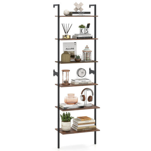 6-Tier Freestanding ladder Storage bookshelf with Metal Frame for Study and Pantry-White